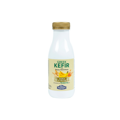 Grecki Kefir z bananami, płatkami owsianymi i miodem słodzony stewią Koukakis 330 ml