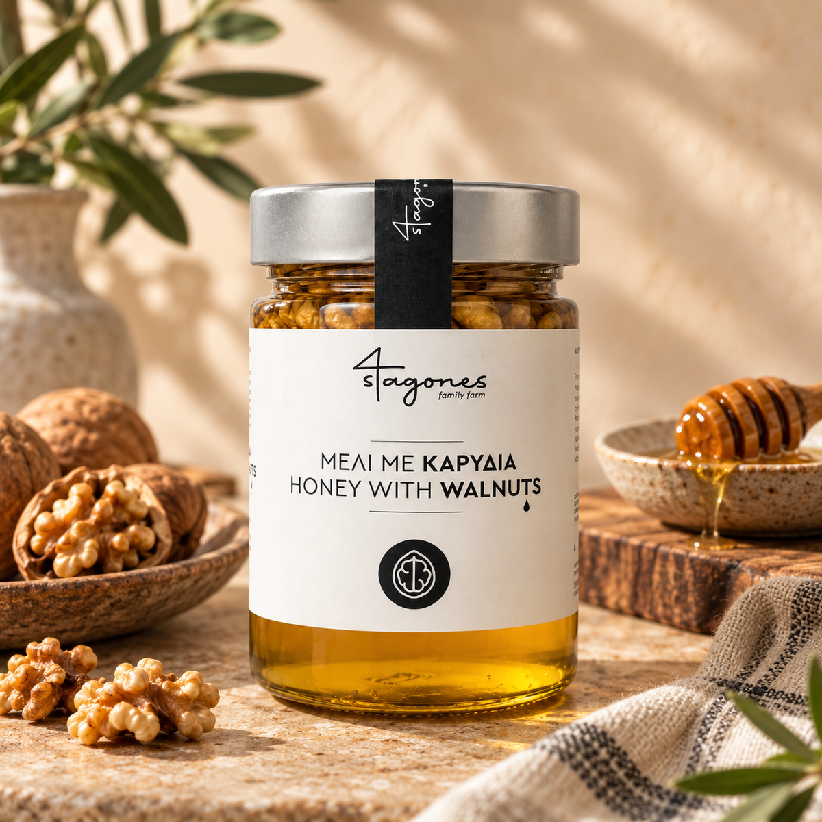 Grecki Miód z Orzechami Włoskimi 4Stagones 450 g 🍯