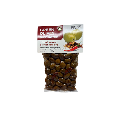 Oliwki zielone marynowane Filema 250 g – sweet bukovo, ostra papryka
