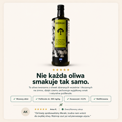 Oliwa Meraki - Niefiltrowana Extra Virgin - 1l, 0,5l, 3l, 5l