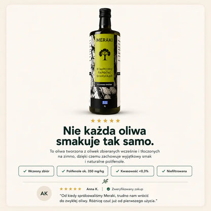 Oliwa Meraki - Niefiltrowana Extra Virgin - 1l, 0,5l, 3l, 5l