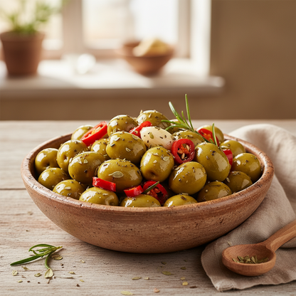 Oliwki zielone marynowane Filema 250 g – sweet bukovo, ostra papryka